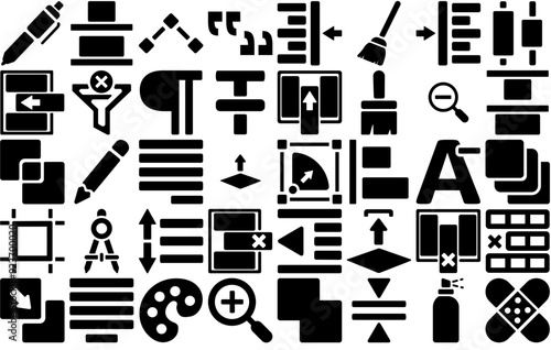 Mega Set Of Vector Editing Tools Isolated Silhouette Solid Icons With Ui-Tools,Text-Editor,Transform,Alignment,Editing-Tools Pictograms And Infographics Design Elements Vector Illustration