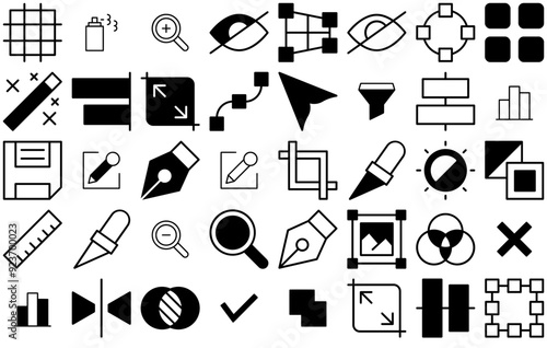 A Collection Of Editing Tool Vector Symbols Apps, Websites Ui Designs Suitable For Tools,Editing,Vector,Align,Design-Tools Pictograms And Infographics Design Elements Vector Illustration