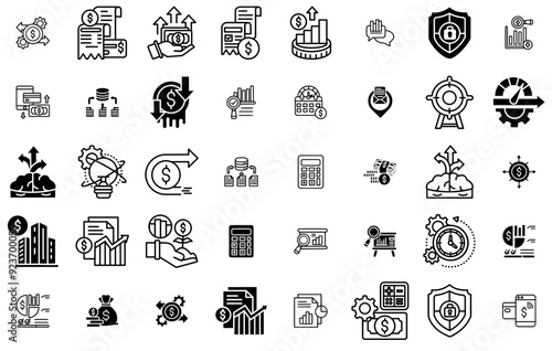 A Collection Of Economic Icons Collection Isolated Silhouette Solid Icons Including Finance,Graph,Document,Money,Analysis Infographic Simple Vector Illustration Logo