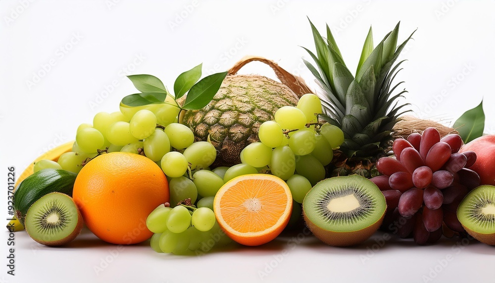Superior view fresh succulent and mature fruits in white background fresh fresh , generative IA Superior view fresh succulent and mature fruits in white background fresh fresh , generative IA