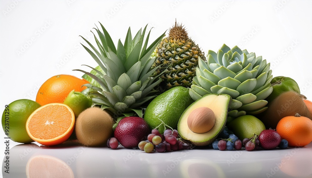 Superior view fresh succulent and mature fruits in white background fresh fresh , generative IA Superior view fresh succulent and mature fruits in white background fresh fresh , generative IA