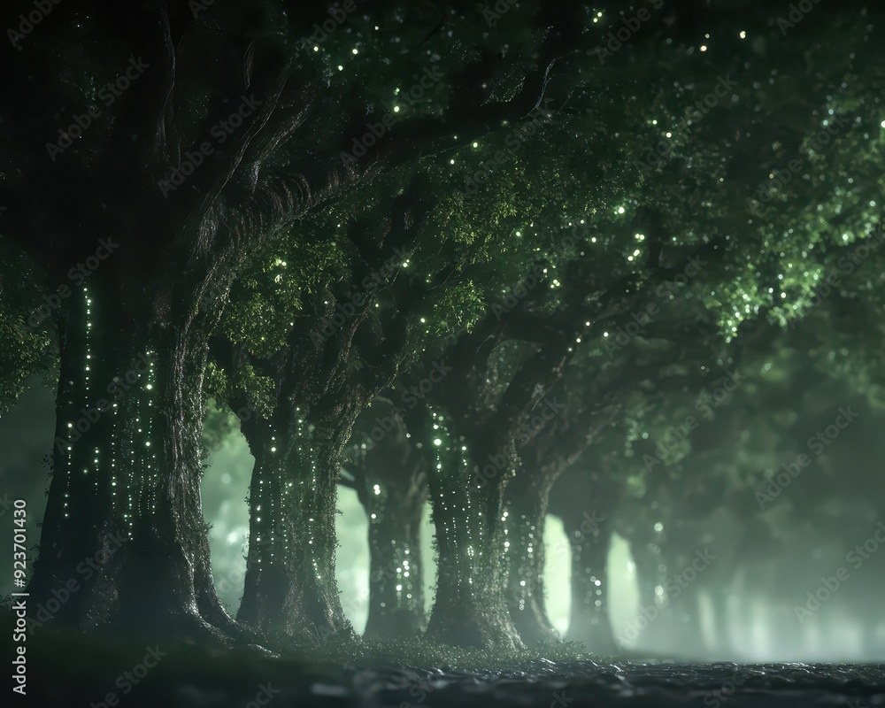 Obraz premium A digital forest where each tree represents a different search engine result in a browser.