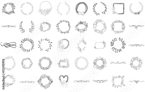 Set Of Linear Decorative Doodles Isolated Silhouette Solid Icons With Frame,Vine,Flourish,Design,Decoration Infographic Simple Vector Illustration Logo