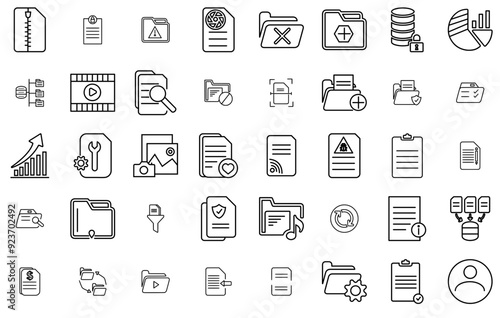 Set Of Linear Data Document Icons Silhouette Vector Logo Design Containing Document,Page,Data,Folder,File Business Infographic Elements Logo Vector Illustration