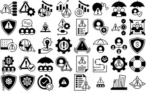 A Collection Of Crisis Management Icons Silhouette Vector Logo Design Containing Crisis,Emergency,Risk-Assessment,Security,Contingency Infographic Simple Vector Illustration Logo
