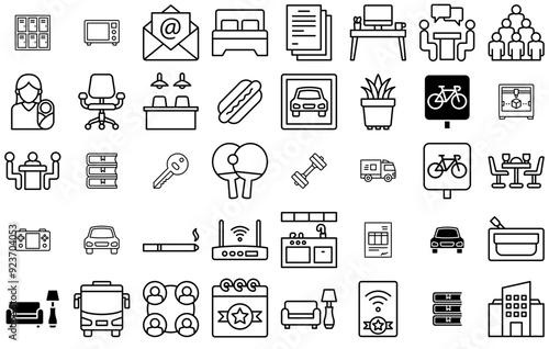 Set Of Community Workspace Vector Symbols Apps, Websites Ui Designs Suitable For Collaboration,Office-Furniture,Communication,Workspace,Comfort Infographic Simple Vector Illustration Logo