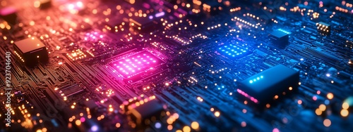 Wallpaper Mural  Abstract electronic circuit, tech digital background, computing system connectivity design  Torontodigital.ca