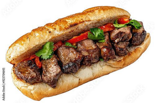 Vietnamese banh mi sandwich with pork isolated on white background