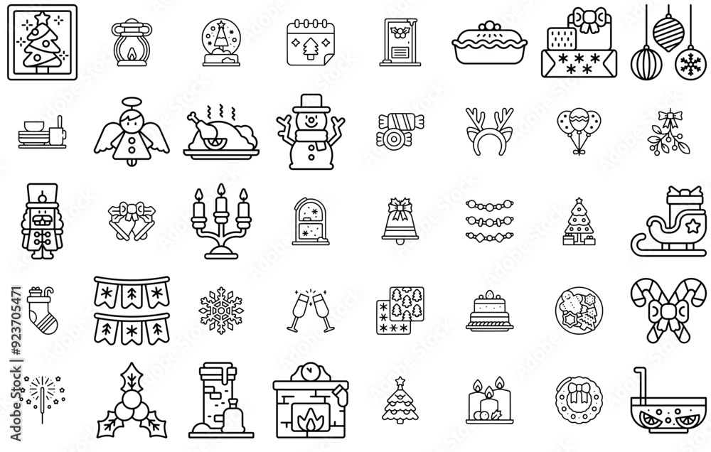 A Collection Of Christmas Vector Symbols Apps, Websites Ui Designs Suitable For Event,Party,Christmas,Celebrate,Celebration Stroke Icon Collection. Vector Illustration A Collection Of Christmas Vector Symbols Apps, Websites Ui Designs Suitable For Event,Party,Christmas,Celebrate,Celebration Stroke Icon Collection. Vector Illustration
