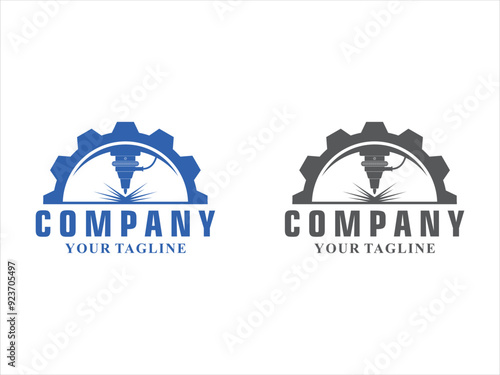 Laser cutting logo with circular gear design template silhouette isolated. CNC machine logo emblem