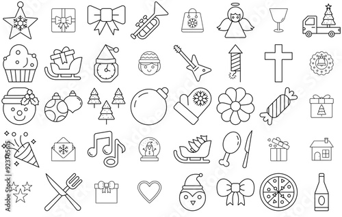 Set Of Christmas Line Icon Icons Web Header Banner Design Containing Celebration,Decoration,Light,Gift,Christmas Pictograms And Infographics Design Elements Vector Illustration