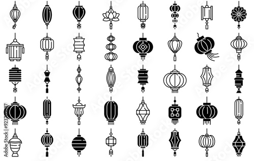 Mega Set Of Vector Chinese Lantern Icons Web Header Banner Design Containing Chinese,Traditional,Chinese-Lantern,Lantern,Decoration Vector Icons Illustration Collection