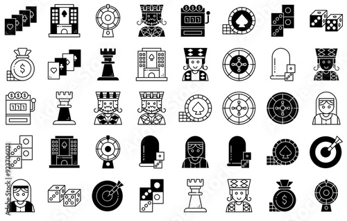 Set Of Linear Casino Isolated Silhouette Solid Icons With Game,Winner,Chance,Vegas,Club Pictograms And Infographics Design Elements Vector Illustration