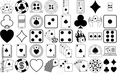 Set Of Casino Isolated Silhouette Solid Icons With Gambling,Playing,Poker,Casino,Cards Vector Icons Illustration Collection