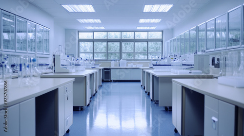 Laboratory workbench furniture within a science classroom at a university or college. Laboratory casework featured in a medical and clinical lab setting. photo