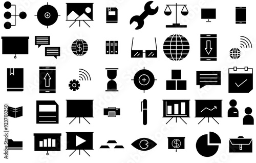 A Collection Of Business Company Glyph Icons Web Header Banner Design Containing Business,Like,Profit,Cart,Connect Outline Icons Collection. Simple Vector Illustration