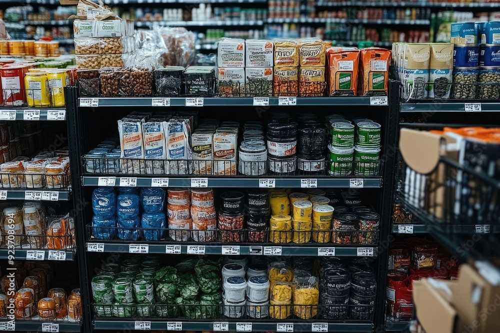 Naklejka premium Aisle of Canned Goods in a Grocery Store