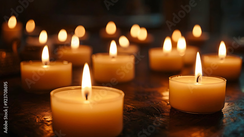 Candles flickering in a dim room 