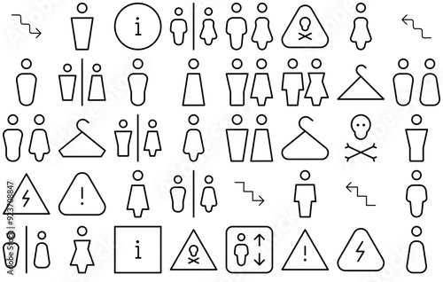 Set Of Building Signs Outline Icons Web Header Banner Design Containing Toilet,Couple,Wc,Wall,Restroom Vector Illustration Linear Pictogram Pack