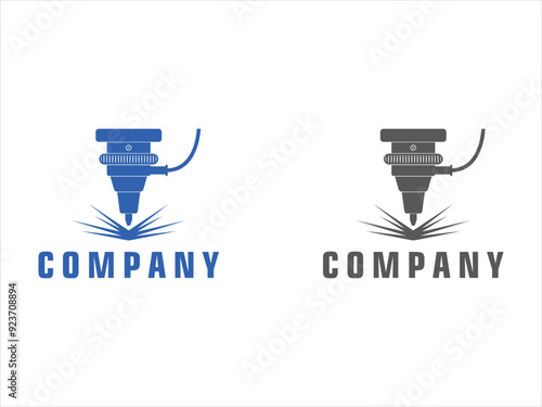 Laser cutting logo with circular gear design template silhouette isolated. CNC machine logo emblem