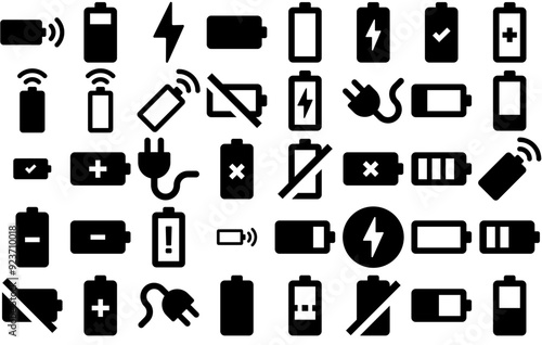 Set Of Battery Icons Web Header Banner Design Containing Battery-Status,Energy,Battery,Charge,Charging Business Infographic Elements Logo Vector Illustration