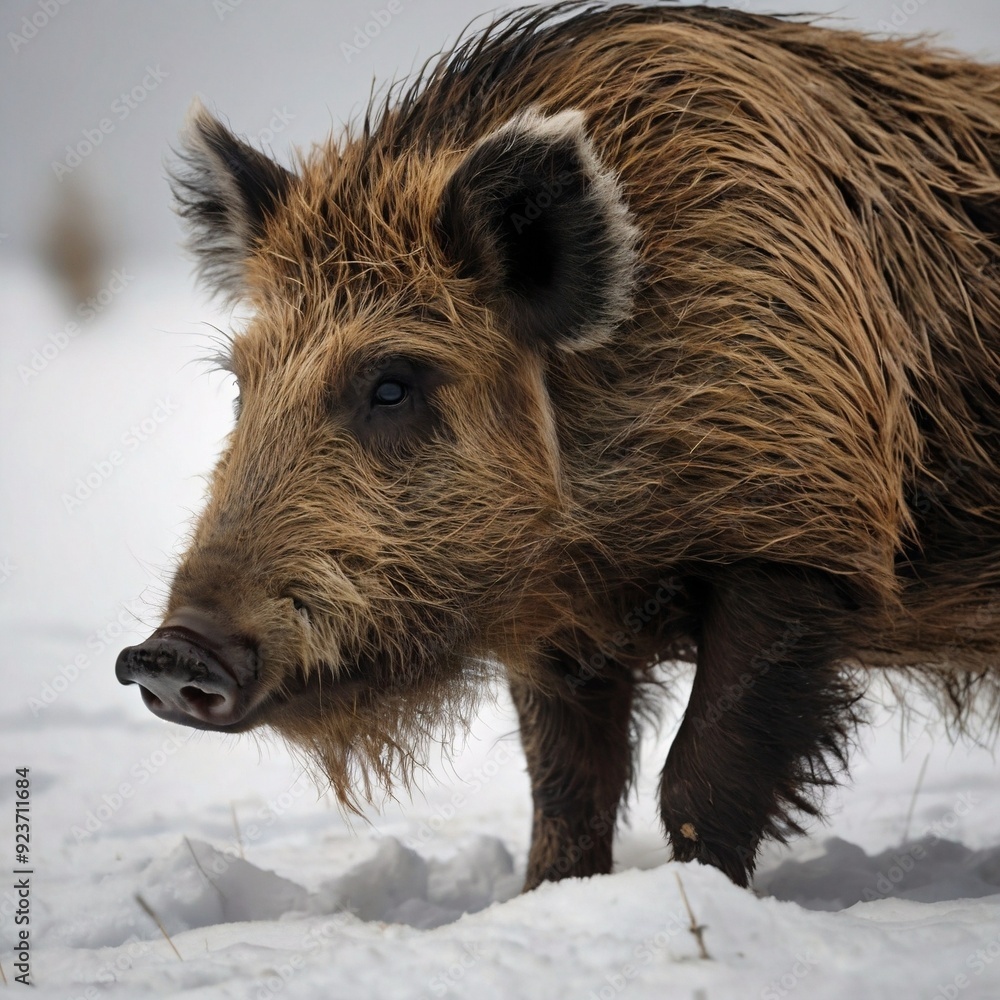 wild boar pig wildlife animal in the snow wild boar pig wildlife animal in the snow