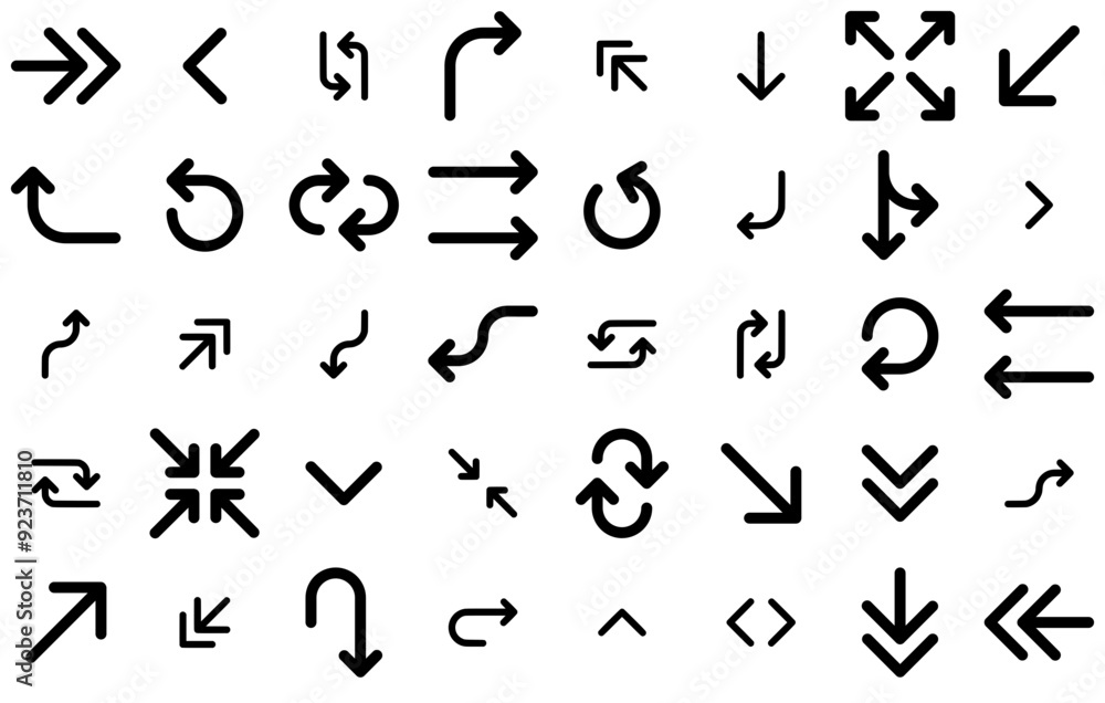 A Collection Of Arrow Icons Silhouette Vector Logo Design Containing Left,Direction,Turn,Right,Arrow Solid Icon Collection. Vector Illustration A Collection Of Arrow Icons Silhouette Vector Logo Design Containing Left,Direction,Turn,Right,Arrow Solid Icon Collection. Vector Illustration