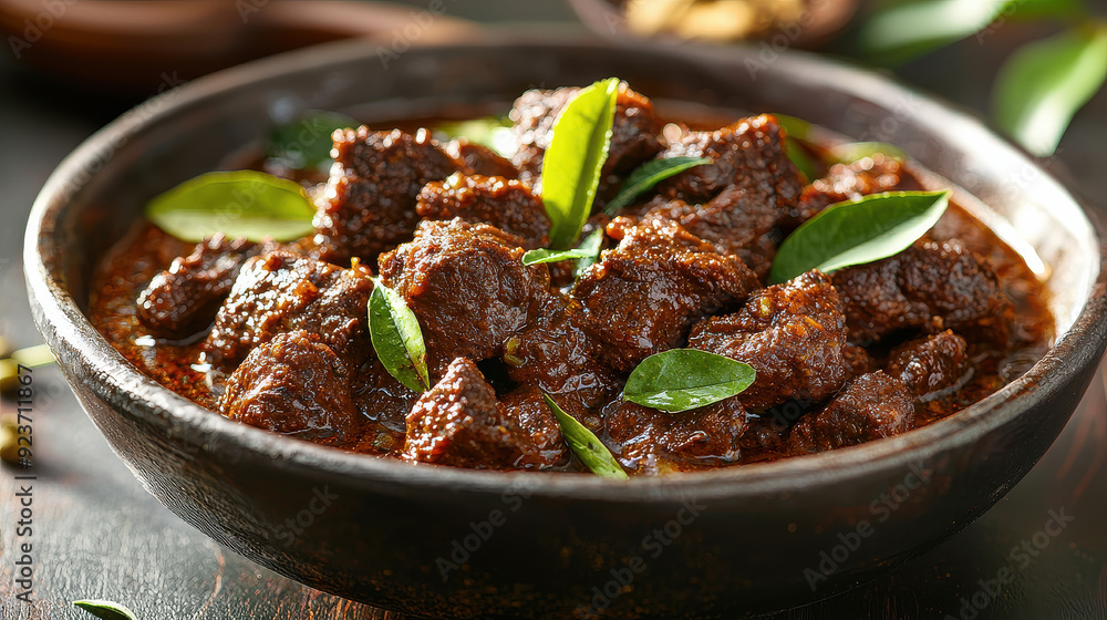 A rich and hearty beef stew served in a rustic bowl, garnished with fresh green leaves, capturing the essence of comforting homemade meals with an emphasis on flavor and tradition. A rich and hearty beef stew served in a rustic bowl, garnished with fresh green leaves, capturing the essence of comforting homemade meals with an emphasis on flavor and tradition.