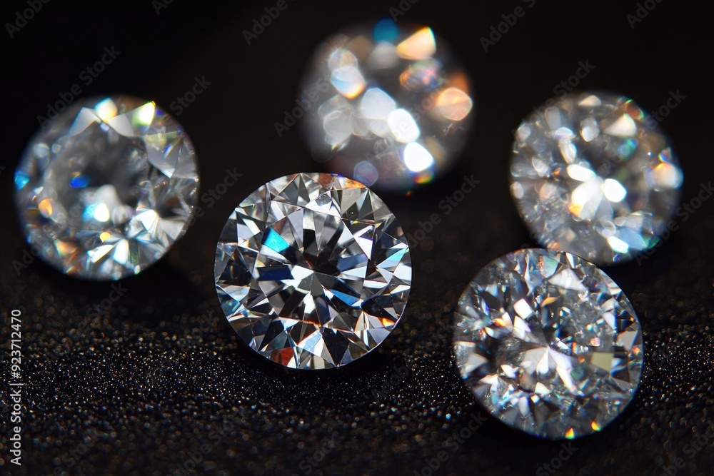 Close-up of Sparkling Diamonds on a Black Surface Close-up of Sparkling Diamonds on a Black Surface
