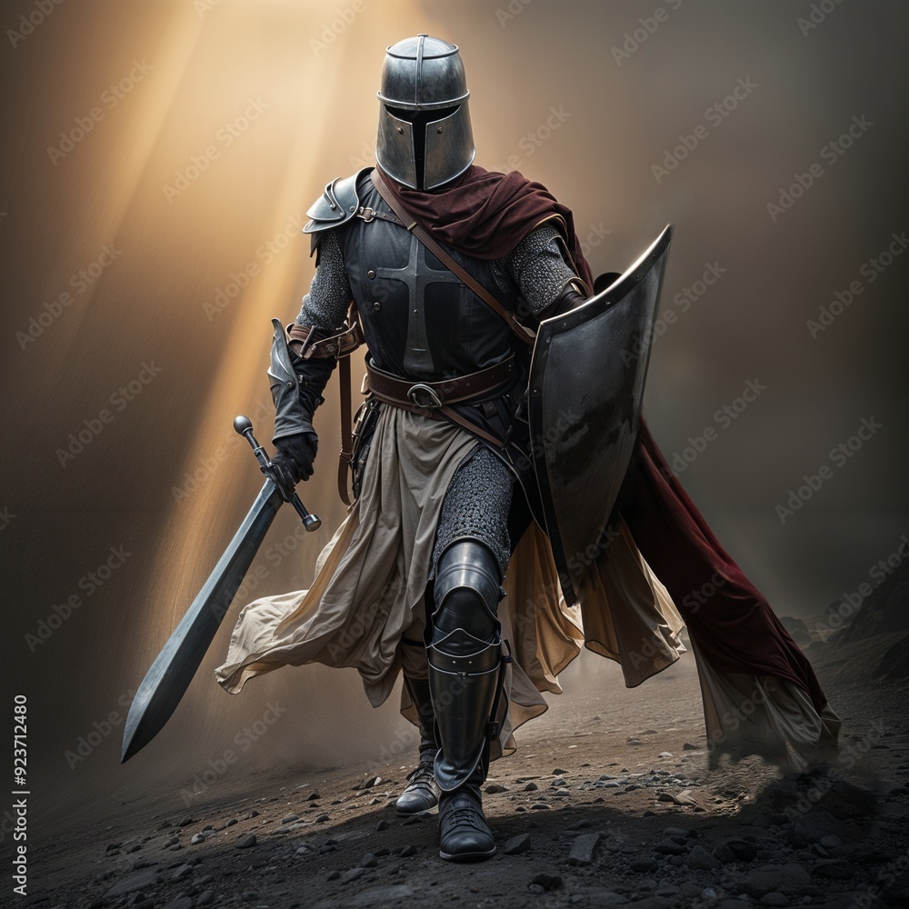 Naklejka premium A knight going on the attack