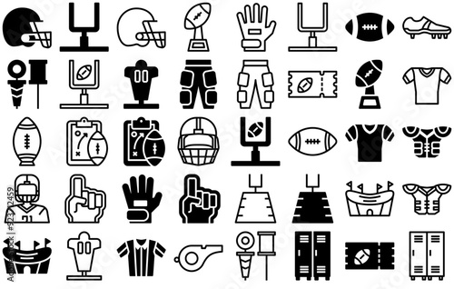 Set Of American Football Icons Web Header Banner Design Containing Rugby,Ball,Sport,Game,American-Football Outline Icons Collection. Simple Vector Illustration