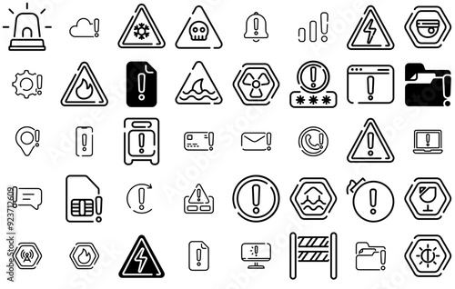 A Collection Of Alert And Warning Icons Web Header Banner Design Containing Warning,Alert,Attention,Caution,Exclamation-Mark Set Vector Flat Line Icons