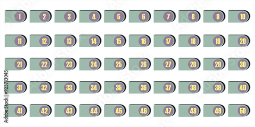 Number 1 to 50 premium digital black yellow blue shadow rectangle circle icon design.3
