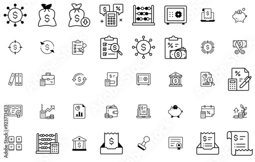 Set Of Linear Accounting Isolated Silhouette Solid Icons With Payment,Money,Accounting,Investment,Banking Vector Icons Illustration Collection