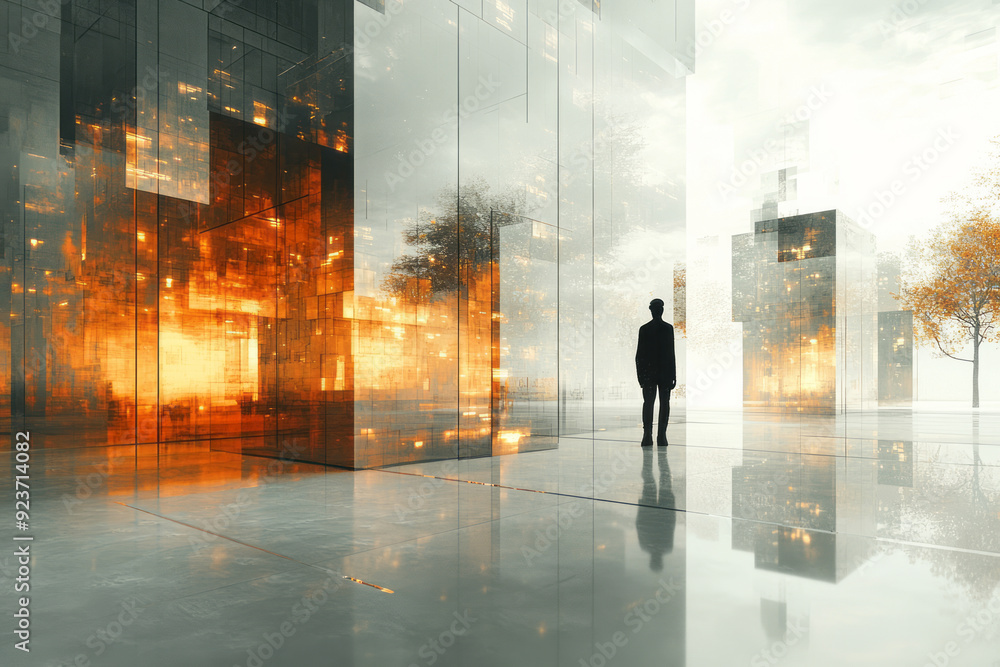 A digital representation of reality where the environment is composed of fragmented code and data, creating a distorted visual experience, A digital representation of reality where the environment is composed of fragmented code and data, creating a distorted visual experience,