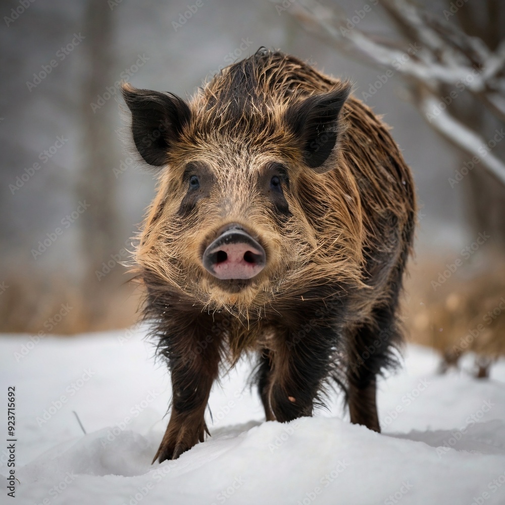 wild boar pig wildlife animal in the snow wild boar pig wildlife animal in the snow