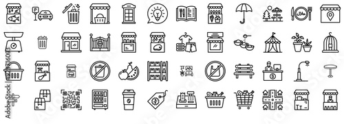 Set Of Street Market Vector Symbols Apps, Websites Ui Designs Suitable For Street,Market,Cashier,Food,Furniture Business Infographic Elements Logo Vector Illustration