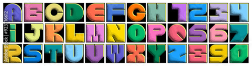 Vibrant 3D retro font with a colorful pop art style and halftone texture. Perfect for playful and creative design projects, comic-style artworks, posters, and vintage-themed typography.