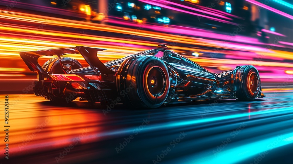 Futuristic Race Car Speeding Through Neon City Futuristic Race Car Speeding Through Neon City