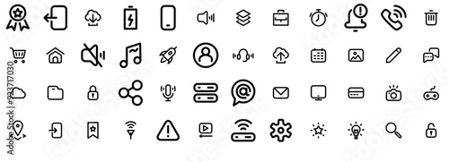 Mega Set Of Vector Simple User Interface In Outline Style Isolated Silhouette Solid Icons With Modem,Storage,Alert,Simple-Chat,Cloud Outline Icons Collection. Simple Vector Illustration
