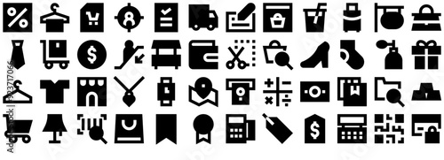 Set Of Shopping Retail Glyph 24 Px Icons Web Header Banner Design Containing Package,Shop,Fashion,Bag,Shopping Vector Illustration Linear Pictogram Pack