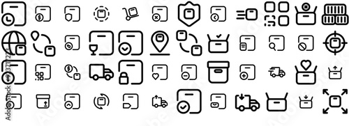 Set Of Shipping Outline Vector Symbols Apps, Websites Ui Designs Suitable For Package,Service,Delivery,Shipping,Box Simple Black Style Symbol Sign For Apps And Website, Vector Illustration