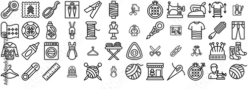 Mega Set Of Vector Sewing Icons Silhouette Vector Logo Design Containing Sewing,Clothing,Fabric,Craft,Garment Vector Illustration Linear Pictogram Pack