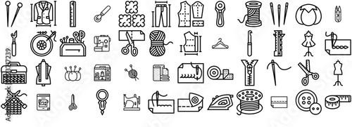 A Collection Of Sewing Vector Symbols Apps, Websites Ui Designs Suitable For Tailoring,Fashion,Needle,Sewing,Handcraft Stroke Icon Collection. Vector Illustration