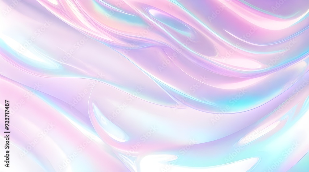 Fototapeta premium Holographic background seamless trendy iridescent light foil texture. Soft holographic pastel unicorn marble background pattern. Modern pearlescent blurry abstract swirl illustration. 