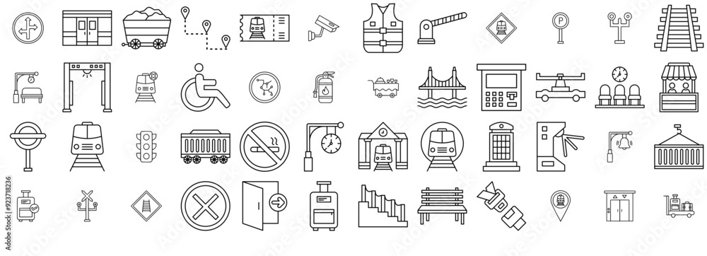 Set Of Linear Railway Icons Web Header Banner Design Containing Transportation,Railway,Train,Travel,Transport Set Vector Flat Line Icons Set Of Linear Railway Icons Web Header Banner Design Containing Transportation,Railway,Train,Travel,Transport Set Vector Flat Line Icons