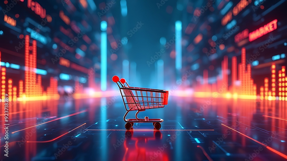 E-commerce Metrics Futuristic Background for Online Retail Analytics. Dynamic data visualization, charts, and graphs presenting insights into digital commerce trends and performance. E-commerce Metrics Futuristic Background for Online Retail Analytics. Dynamic data visualization, charts, and graphs presenting insights into digital commerce trends and performance.