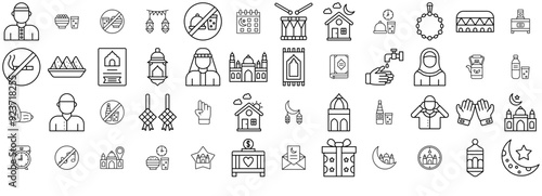 A Collection Of Ramadan And Eid Icons Collection Isolated Silhouette Solid Icons Including Muslim,Mosque,Religion,Islam,Ramadan Simple Black Style Symbol Sign For Apps And Website, Vector Illustration