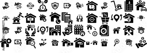 Set Of Property Management Glyph Vector Symbols Apps, Websites Ui Designs Suitable For Home,Buildings,Real-Estate,House,Property Outline Icons Collection. Simple Vector Illustration