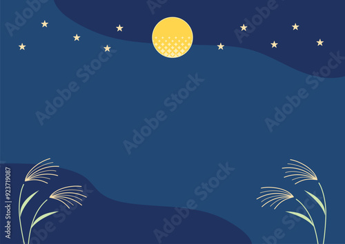 満月とススキの背景　お月見　月夜